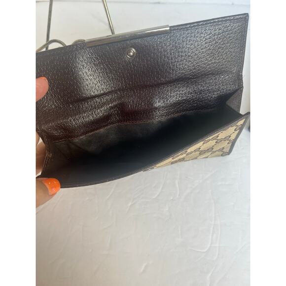 Gucci 154258 GG Long Bi-fold Brown Canvas Leather Wallet - Picture 7 of 9